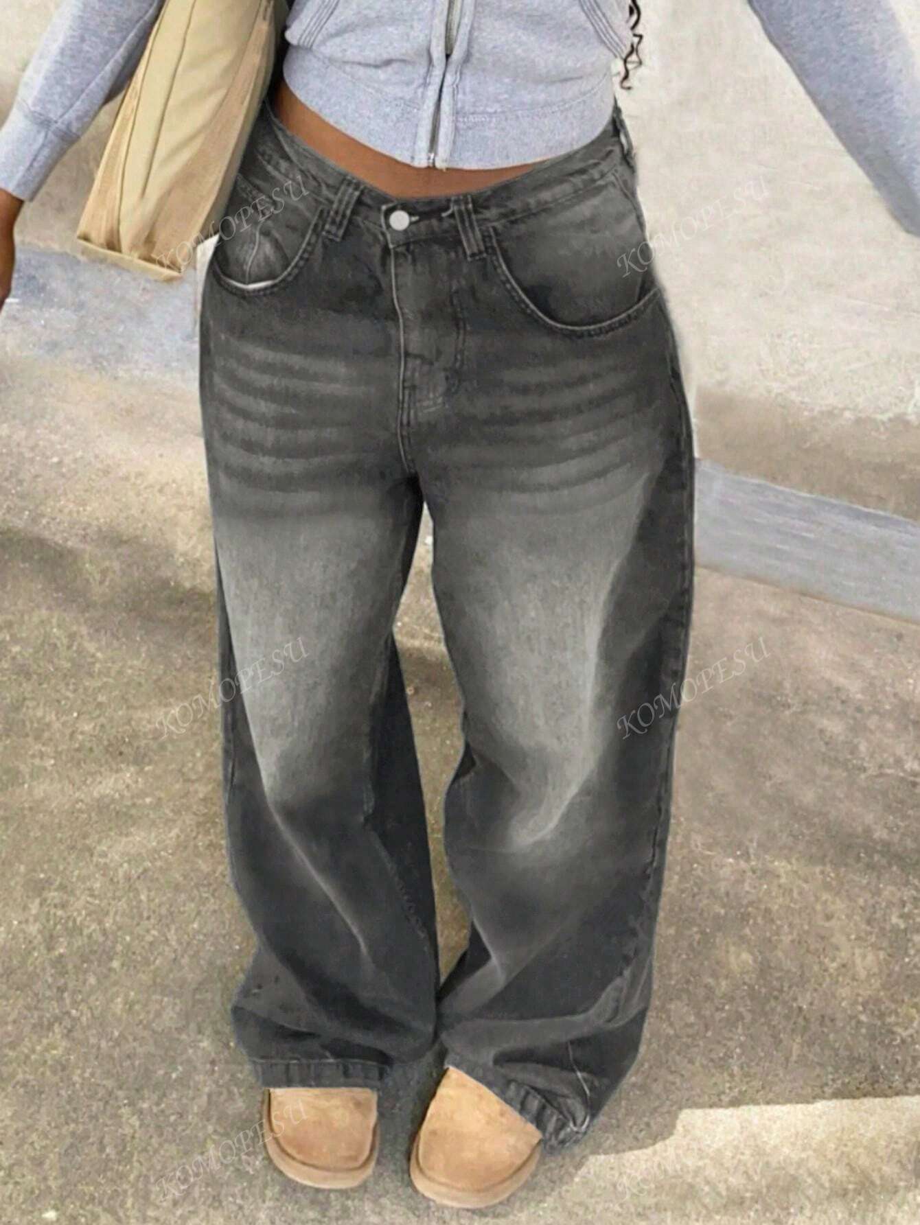 TOP Cross-Border European And American Street New Spring And Autumn Loose Casual Slim Mid-Waist Straight Pants Women's Jeans