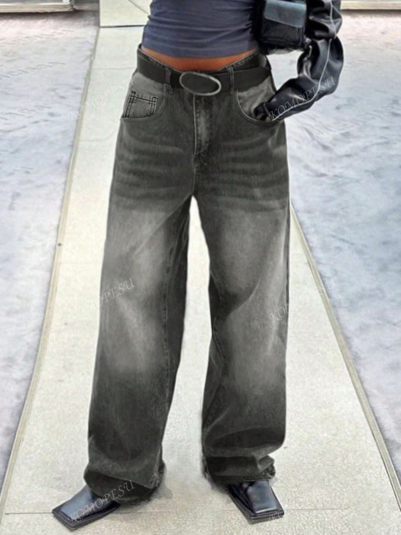 TOP Cross-Border European And American Street New Spring And Autumn Loose Casual Slim Mid-Waist Straight Pants Women's Jeans