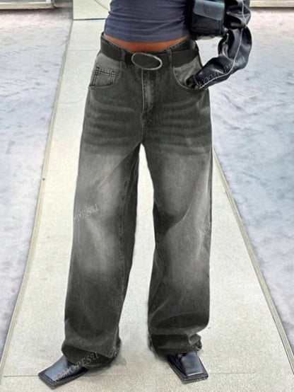 TOP Cross-Border European And American Street New Spring And Autumn Loose Casual Slim Mid-Waist Straight Pants Women's Jeans