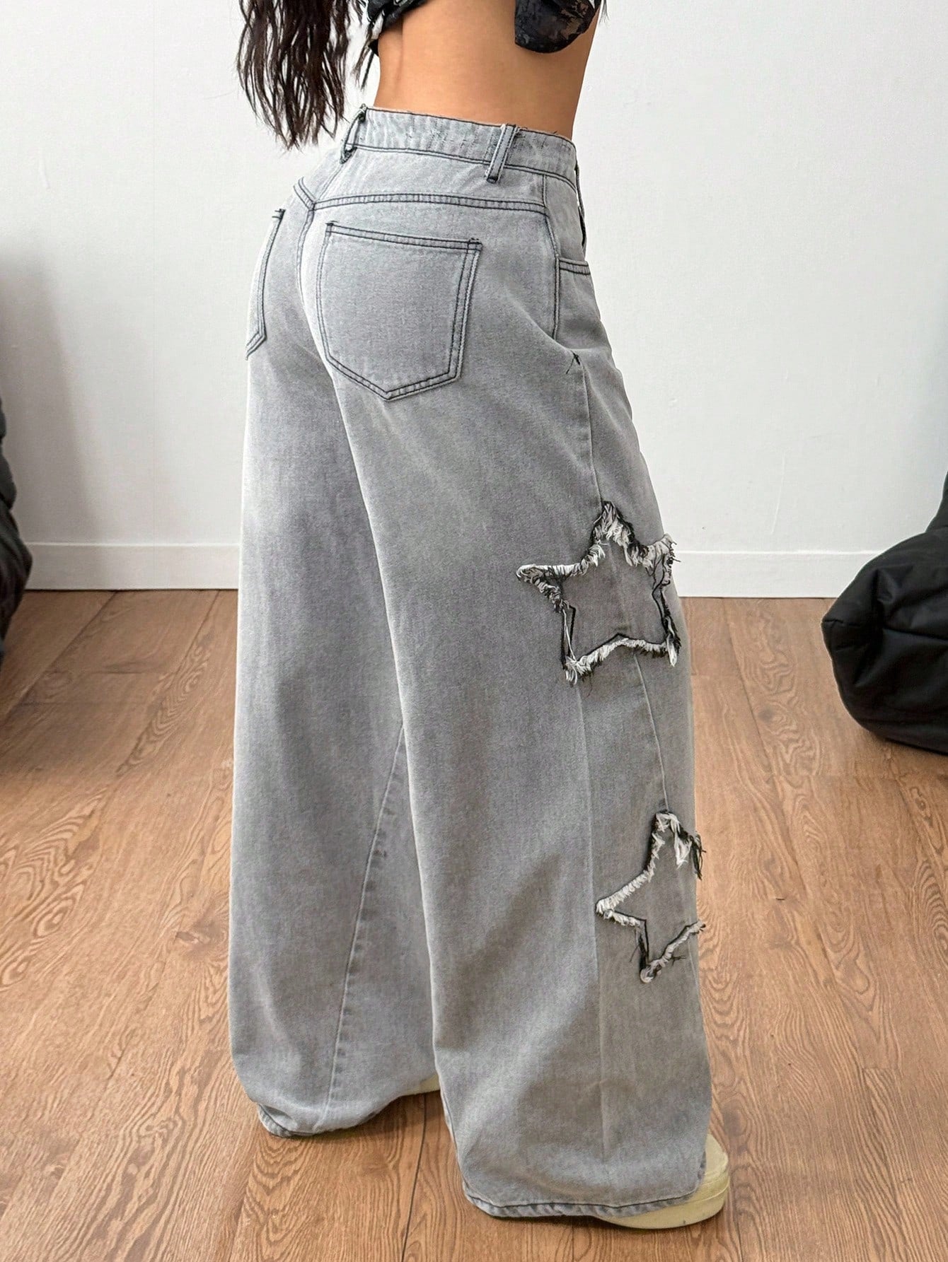 Coolane Women's Rapper Athleisure Grunge Star Pattern Washed Jeans