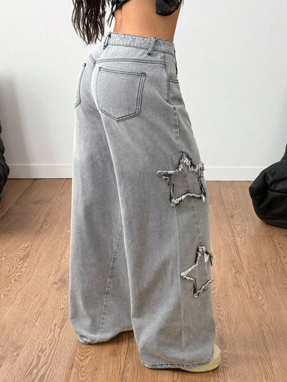 Coolane Women's Rapper Athleisure Grunge Star Pattern Washed Jeans