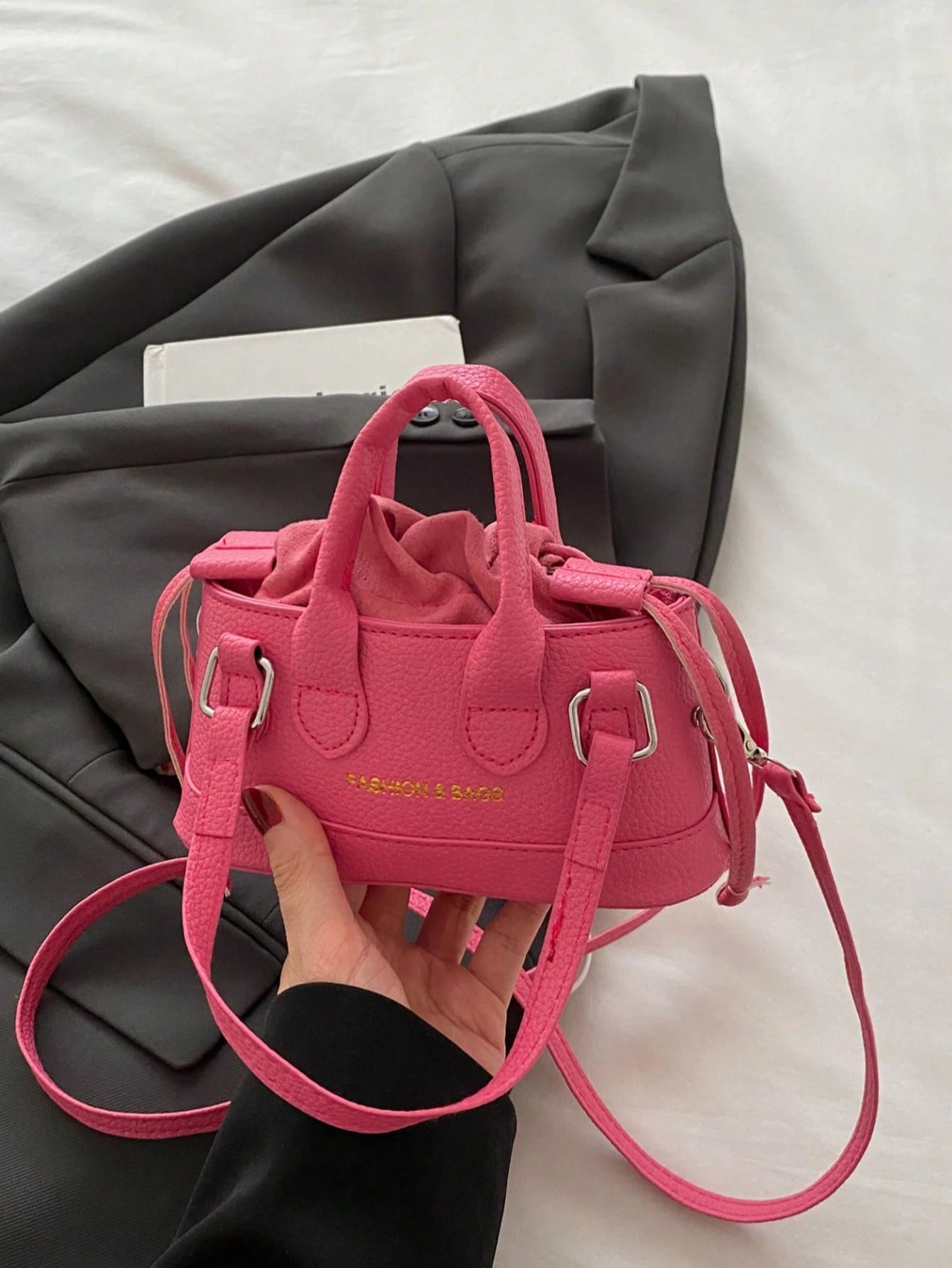 Crocodile Embossed Bucket Bag Mini Drawstring Design Funky