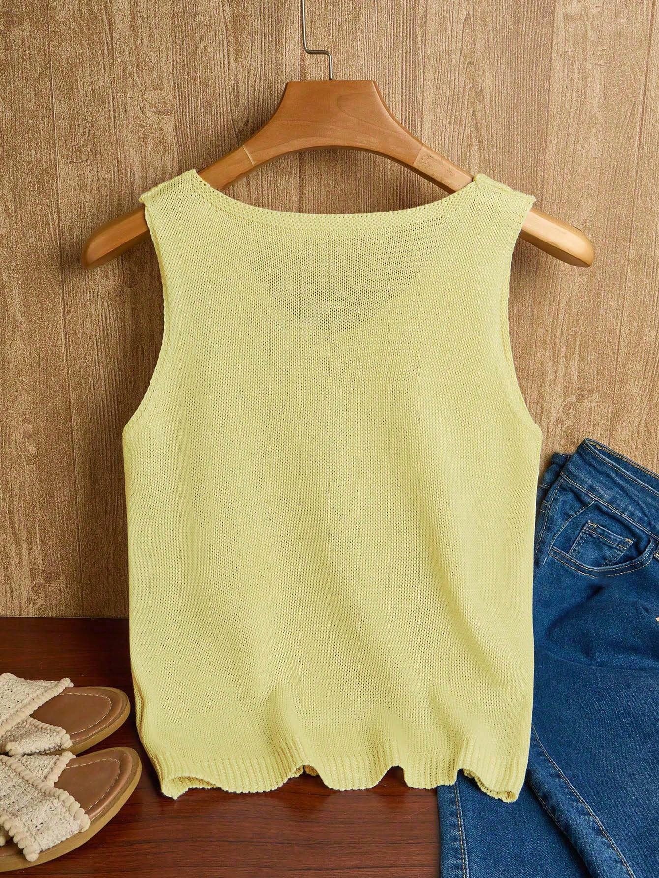 EMERY ROSE Women's Vacation Casual Solid Color Hollow Out Knit Top