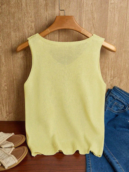 EMERY ROSE Women's Vacation Casual Solid Color Hollow Out Knit Top