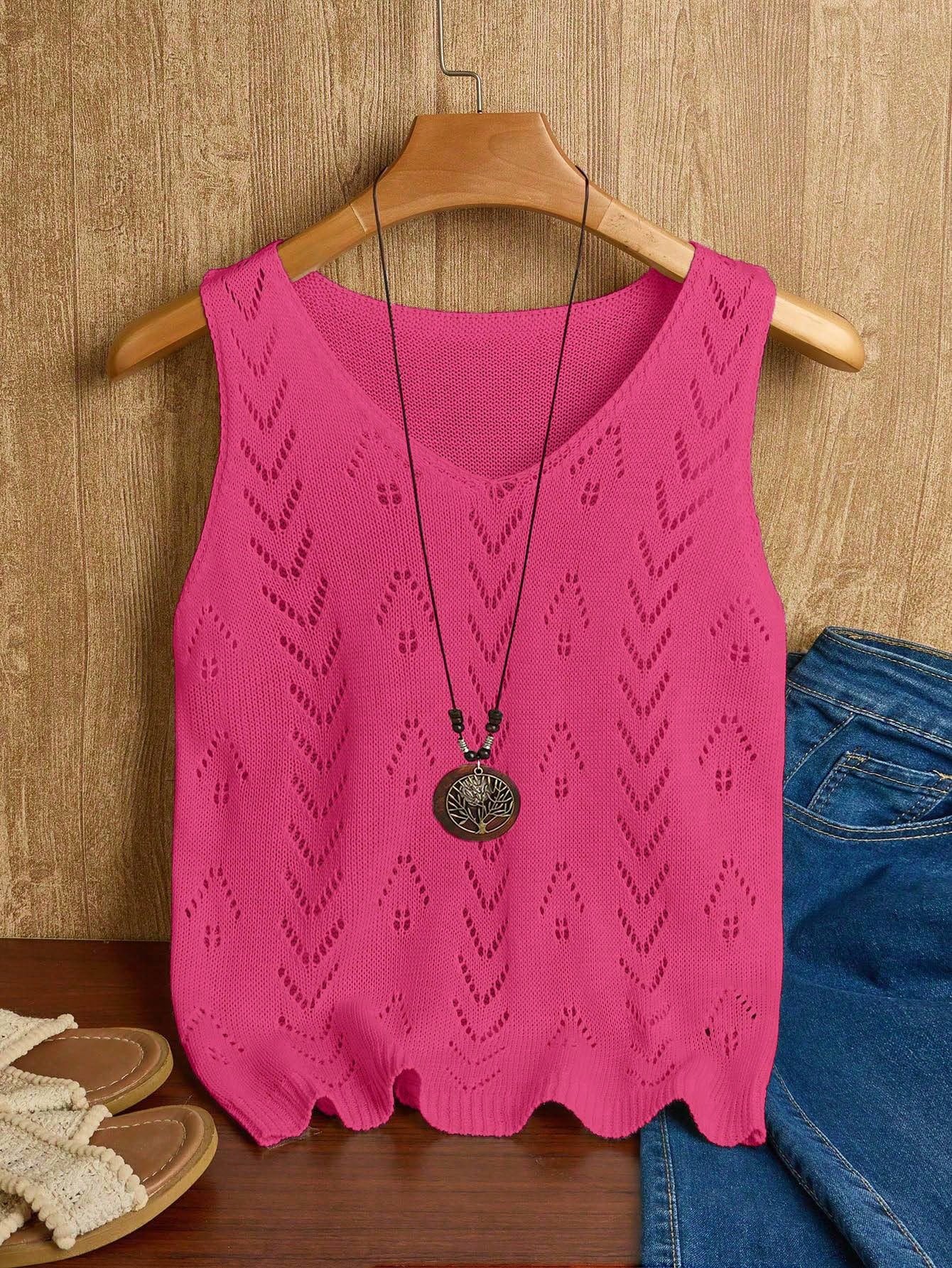 EMERY ROSE Women's Vacation Casual Solid Color Hollow Out Knit Top