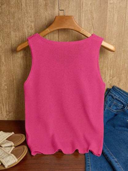EMERY ROSE Women's Vacation Casual Solid Color Hollow Out Knit Top