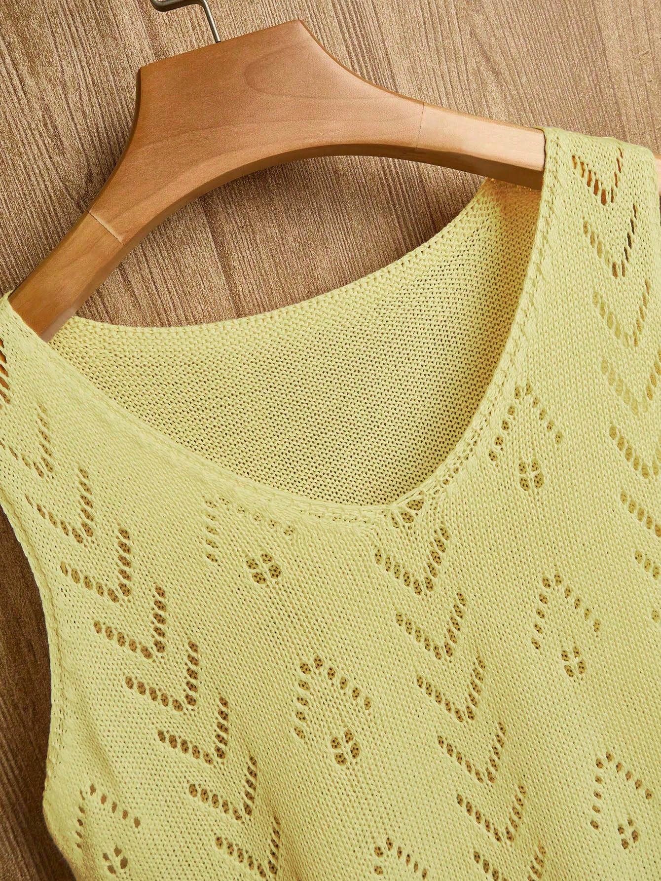 EMERY ROSE Women's Vacation Casual Solid Color Hollow Out Knit Top