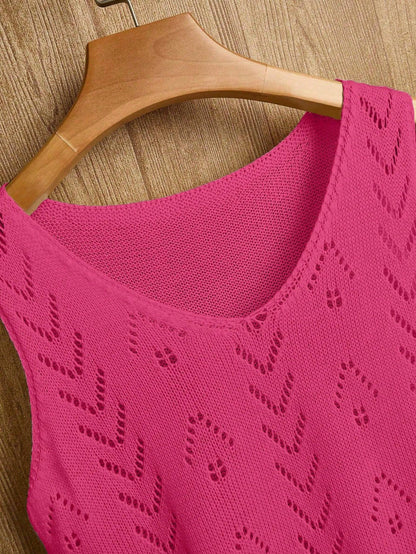 EMERY ROSE Women's Vacation Casual Solid Color Hollow Out Knit Top