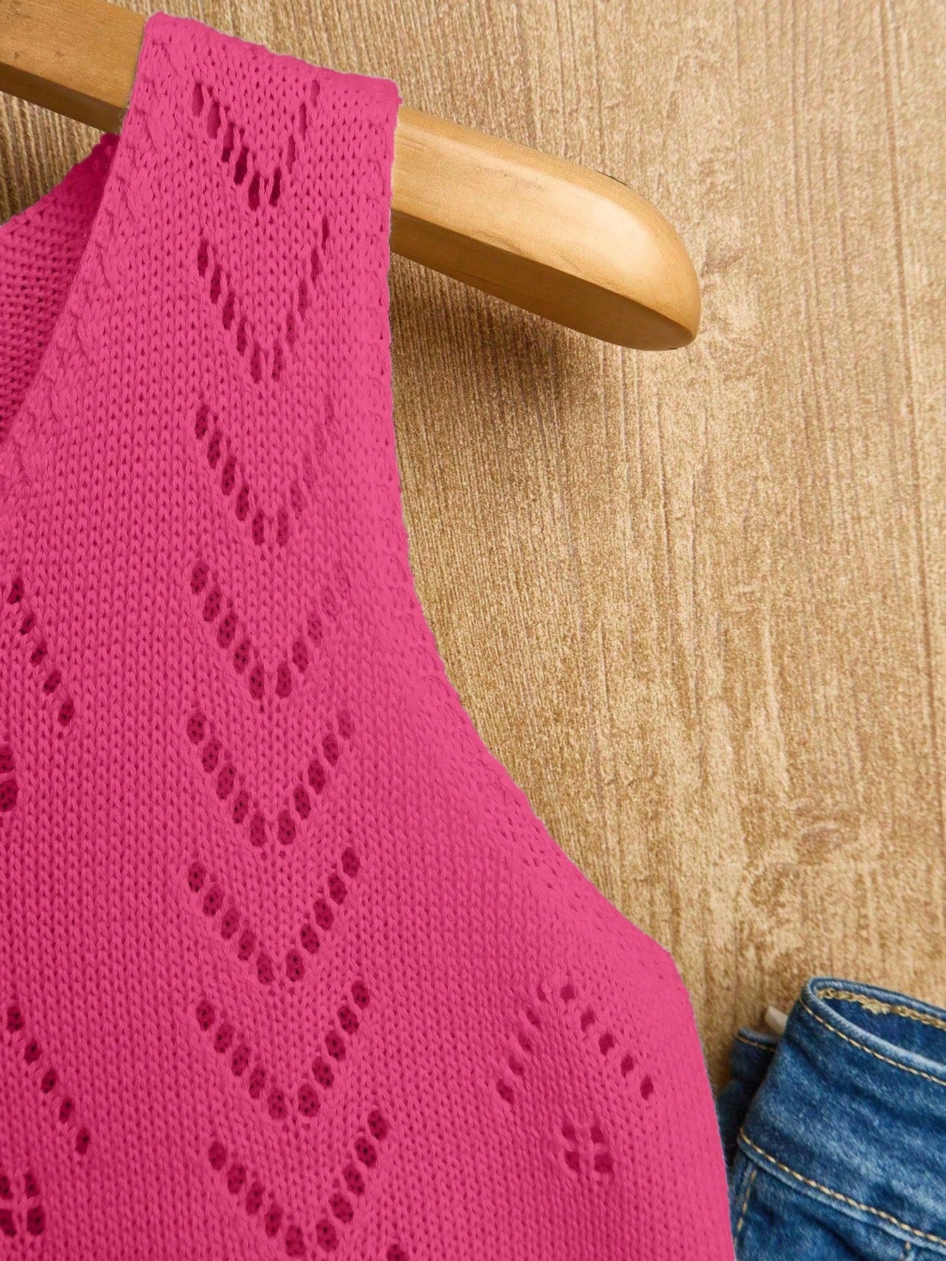 EMERY ROSE Women's Vacation Casual Solid Color Hollow Out Knit Top