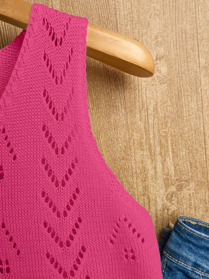 EMERY ROSE Women's Vacation Casual Solid Color Hollow Out Knit Top