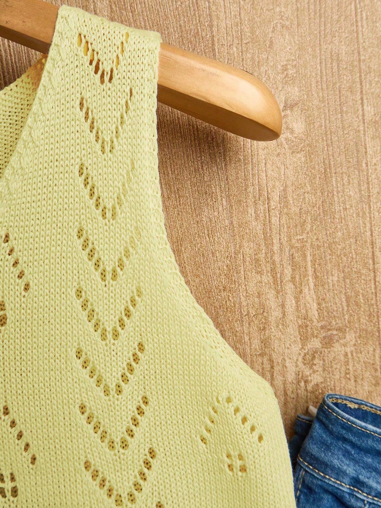 EMERY ROSE Women's Vacation Casual Solid Color Hollow Out Knit Top