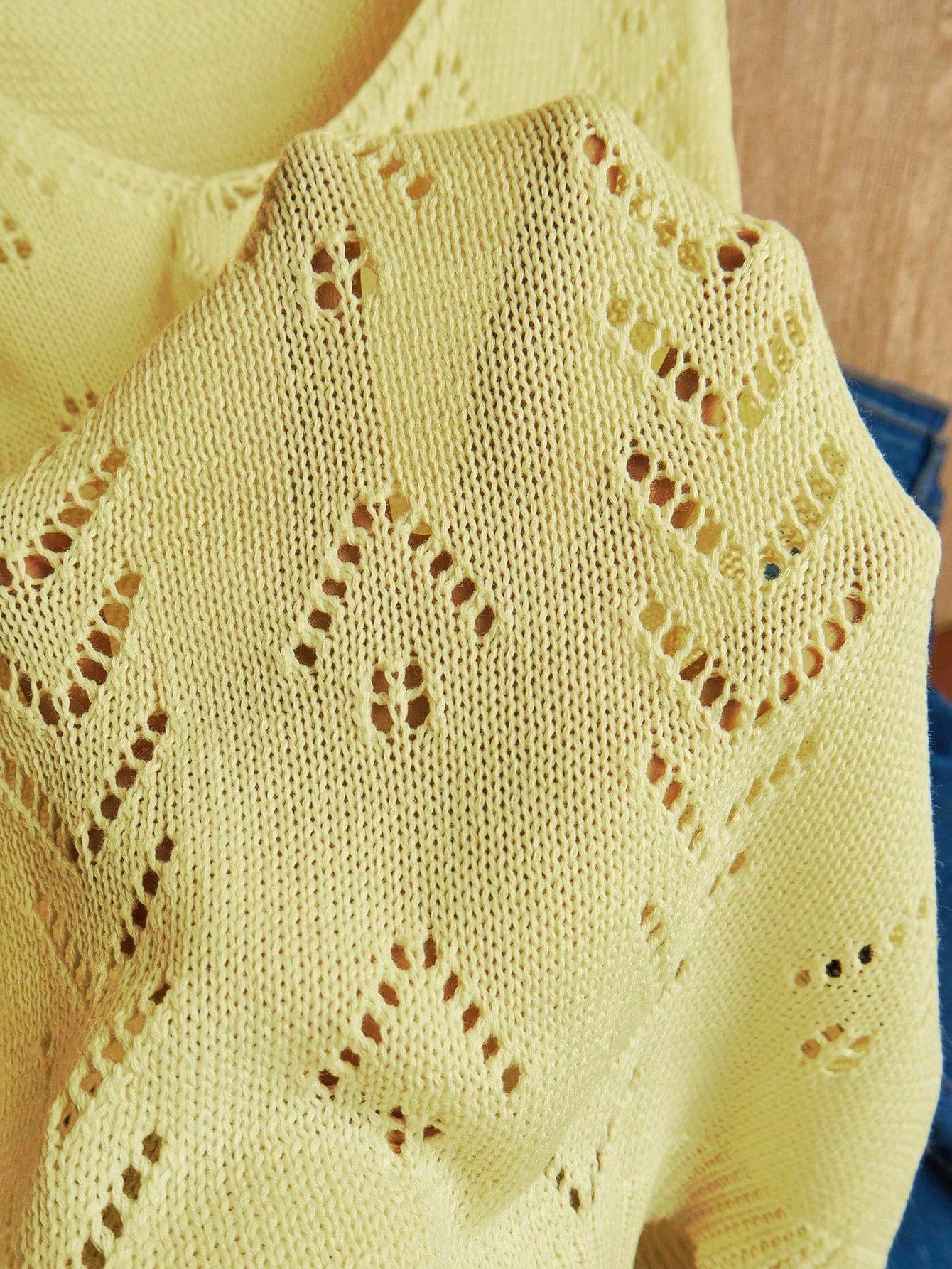 EMERY ROSE Women's Vacation Casual Solid Color Hollow Out Knit Top