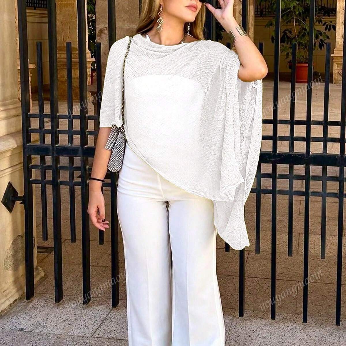 Fashionable & Elegant Loose Knit Cardigan Shawl, Women, Oversized Fit, Lightweight, Stylish, Suitable For Spring/Summer Everyday, Casual Travel, Beach