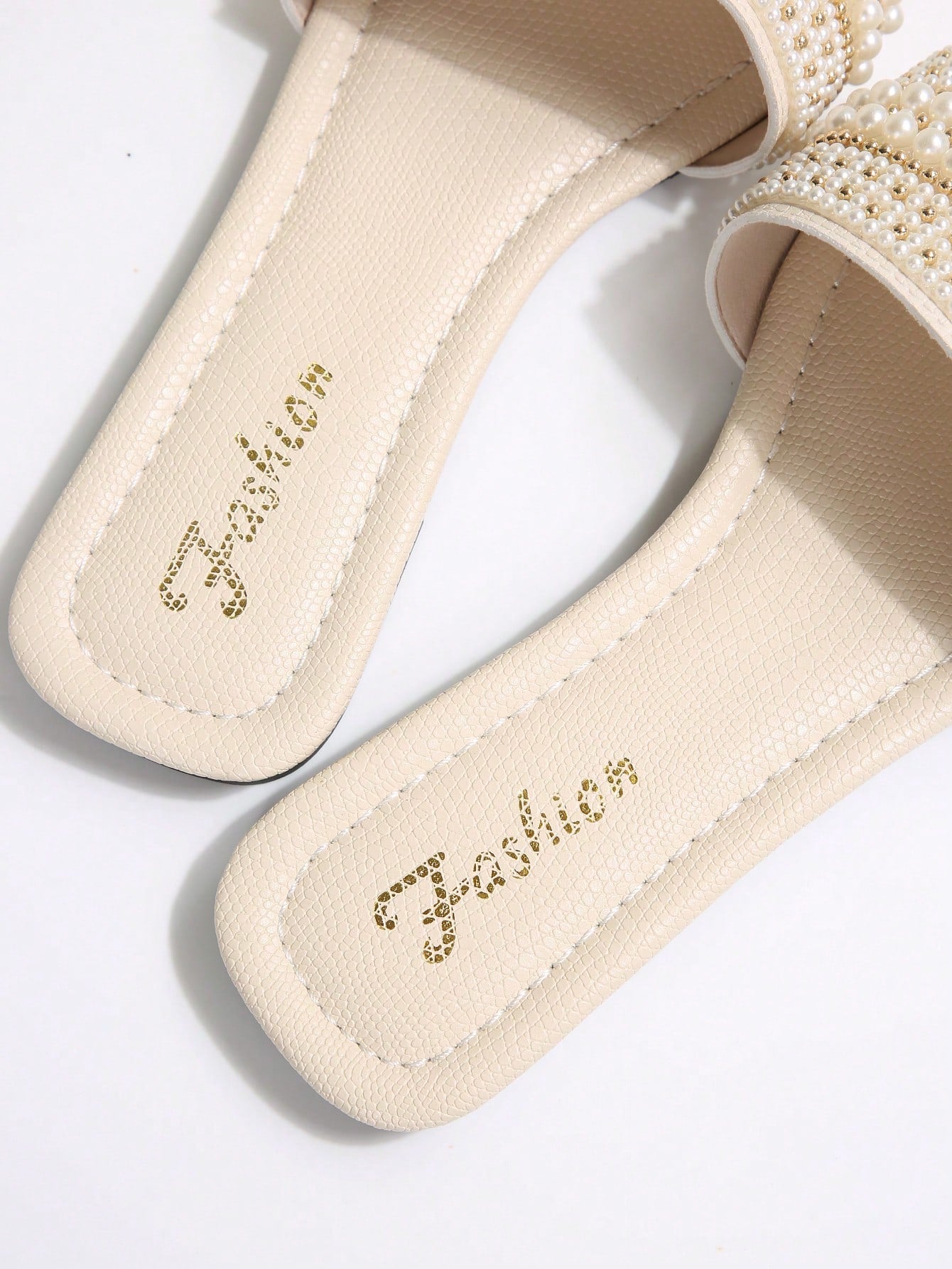 New Plus Size Luxury Anti-Slip Square Toe Mule Rhinestone & Pearl Embellished Fashion Versatile Women Beach Vacation Sandals