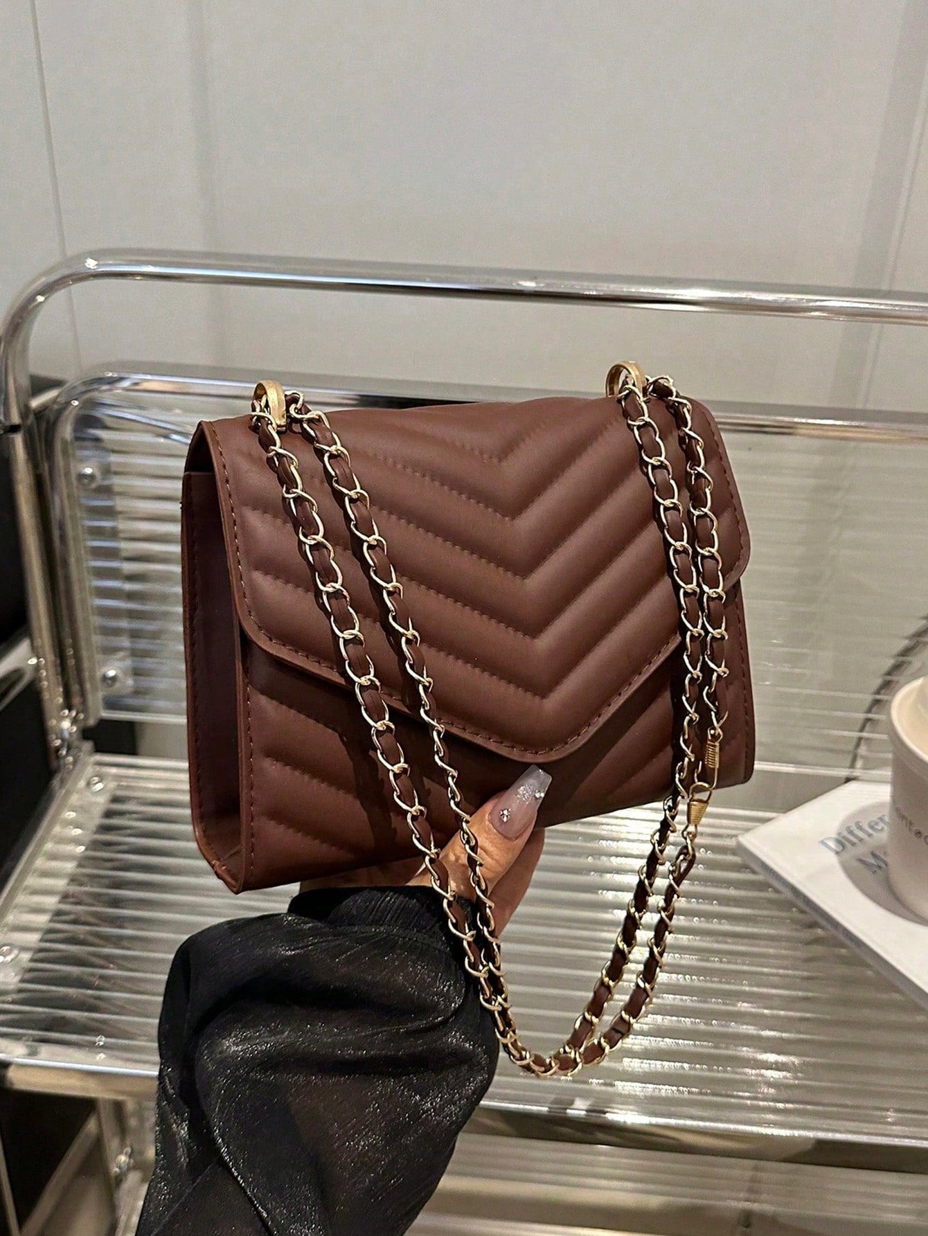 Mini Chevron Chain Flap Square Bag