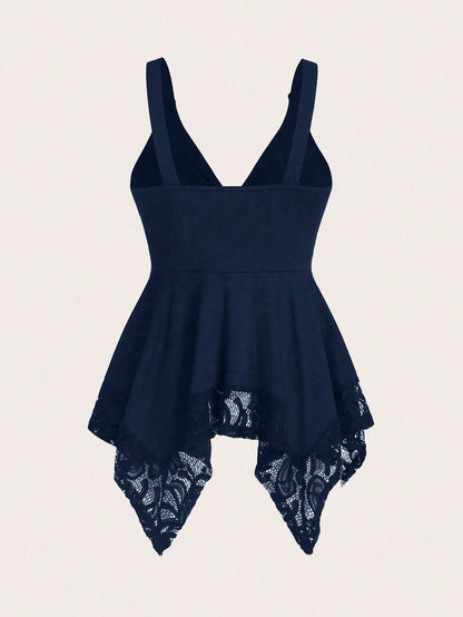 Sweetra Women Lace Decorated Heart Shaped And Floral Splicing Tank Top Y2K Outfit