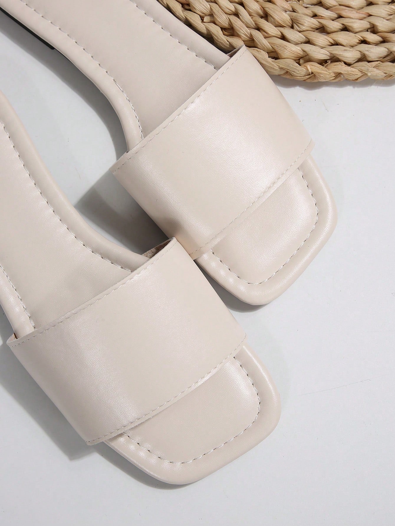 Women's Leather Flat Slide Sandals, Black Lightweight Soft Bottom Low Heel Slip-On Mule Sandals For Summer Casual Wear