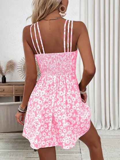 Breezaya Women's Yellow Floral Print Cami Dress Vacation Beach Outfit