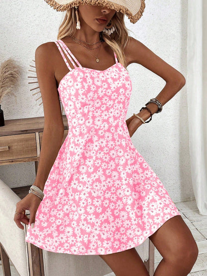 Breezaya Women's Yellow Floral Print Cami Dress Vacation Beach Outfit