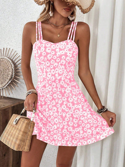 Breezaya Women's Yellow Floral Print Cami Dress Vacation Beach Outfit