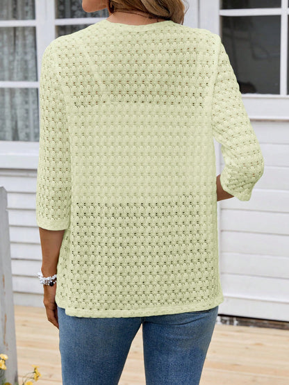 EMERY ROSE Women's Vacation Casual Solid Color Hollow-Out Knit Cardigan