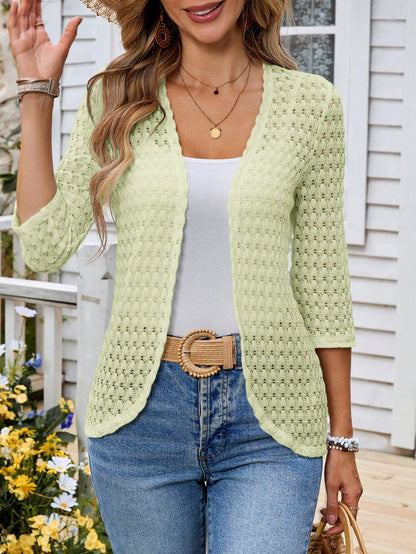 EMERY ROSE Women's Vacation Casual Solid Color Hollow-Out Knit Cardigan