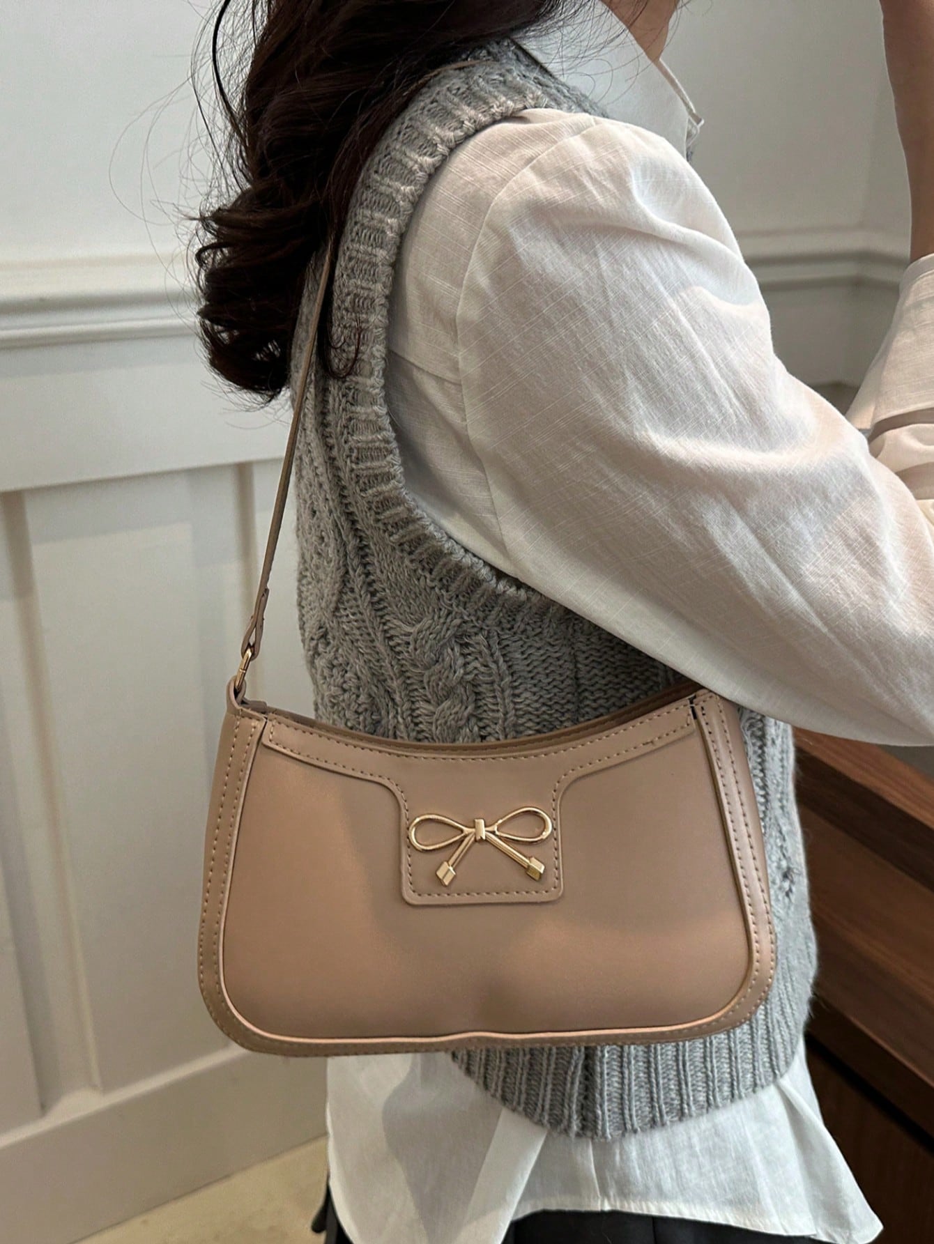 Elegant Crescent-Shaped Underarm Shoulder Bag For Women, Chic Casual Fashion, Solid Color Underarm Bag