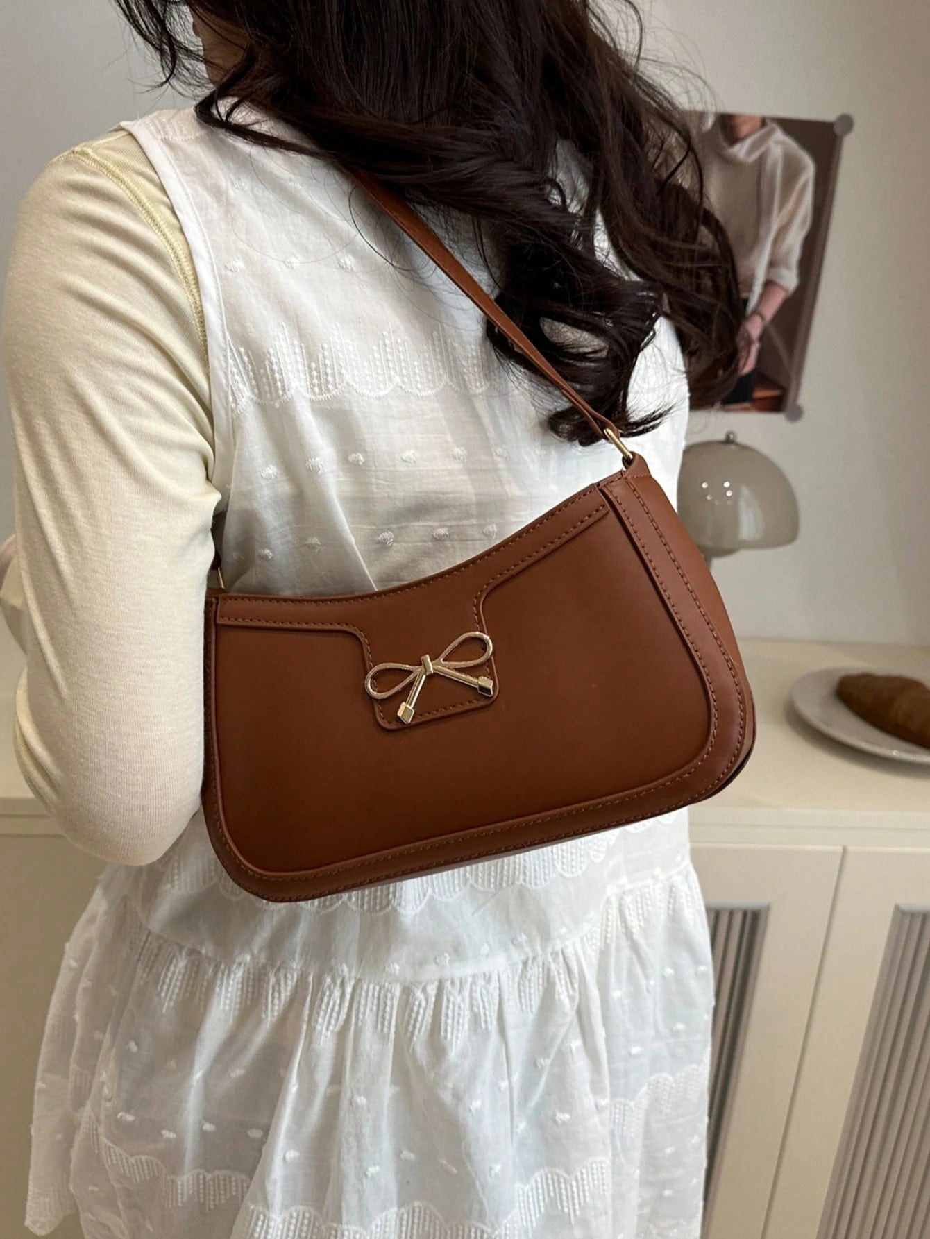 Elegant Crescent-Shaped Underarm Shoulder Bag For Women, Chic Casual Fashion, Solid Color Underarm Bag