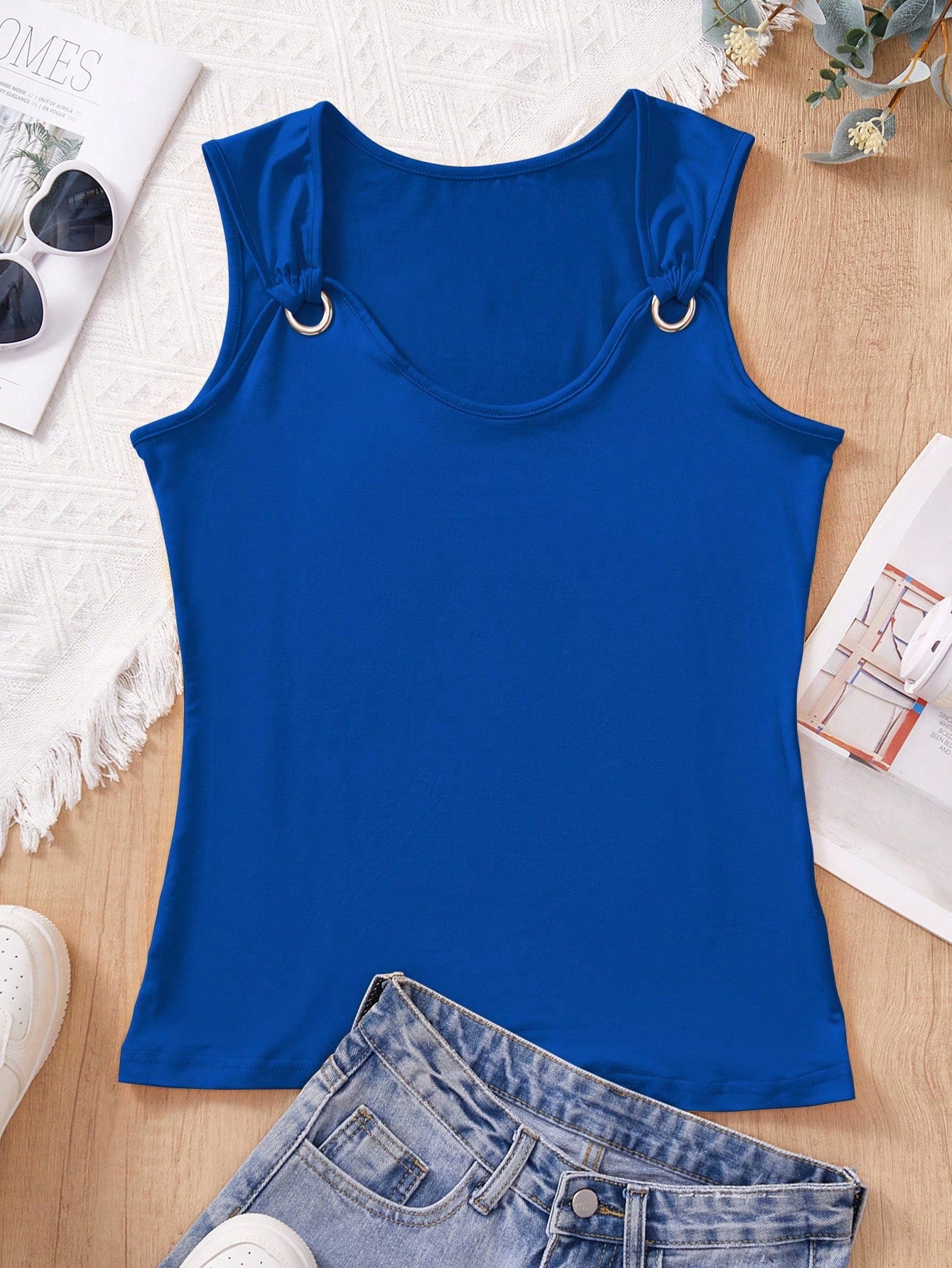 INAWLY Women's Metallic Button Decorated Tank Top For Summer