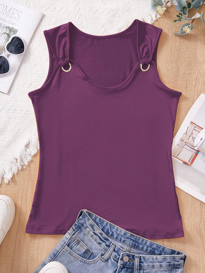 INAWLY Women's Metallic Button Decorated Tank Top For Summer