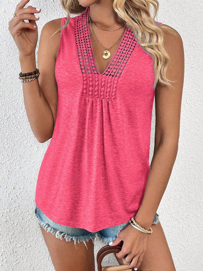 EMERY ROSE Summer V-Neck Contrast Guipure Lace Knitted Tank Top