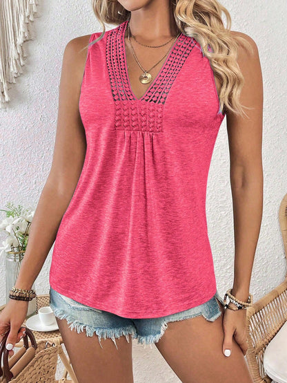 EMERY ROSE Summer V-Neck Contrast Guipure Lace Knitted Tank Top