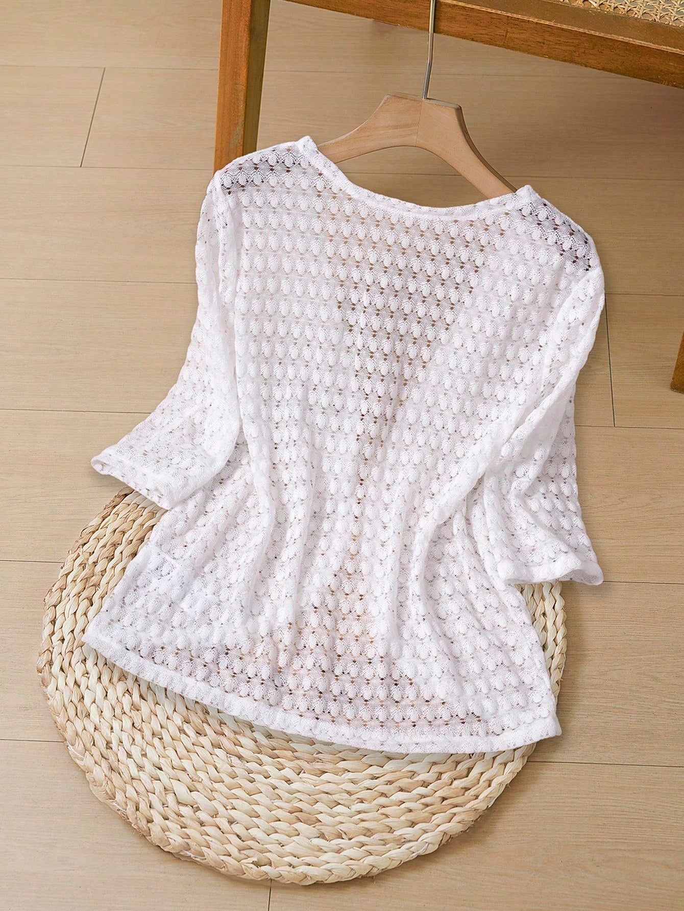 EMERY ROSE Women's Vacation Casual Solid Color Hollow-Out Knit Cardigan