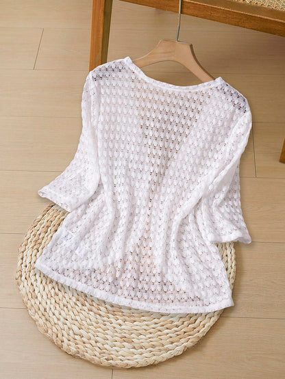 EMERY ROSE Women's Vacation Casual Solid Color Hollow-Out Knit Cardigan