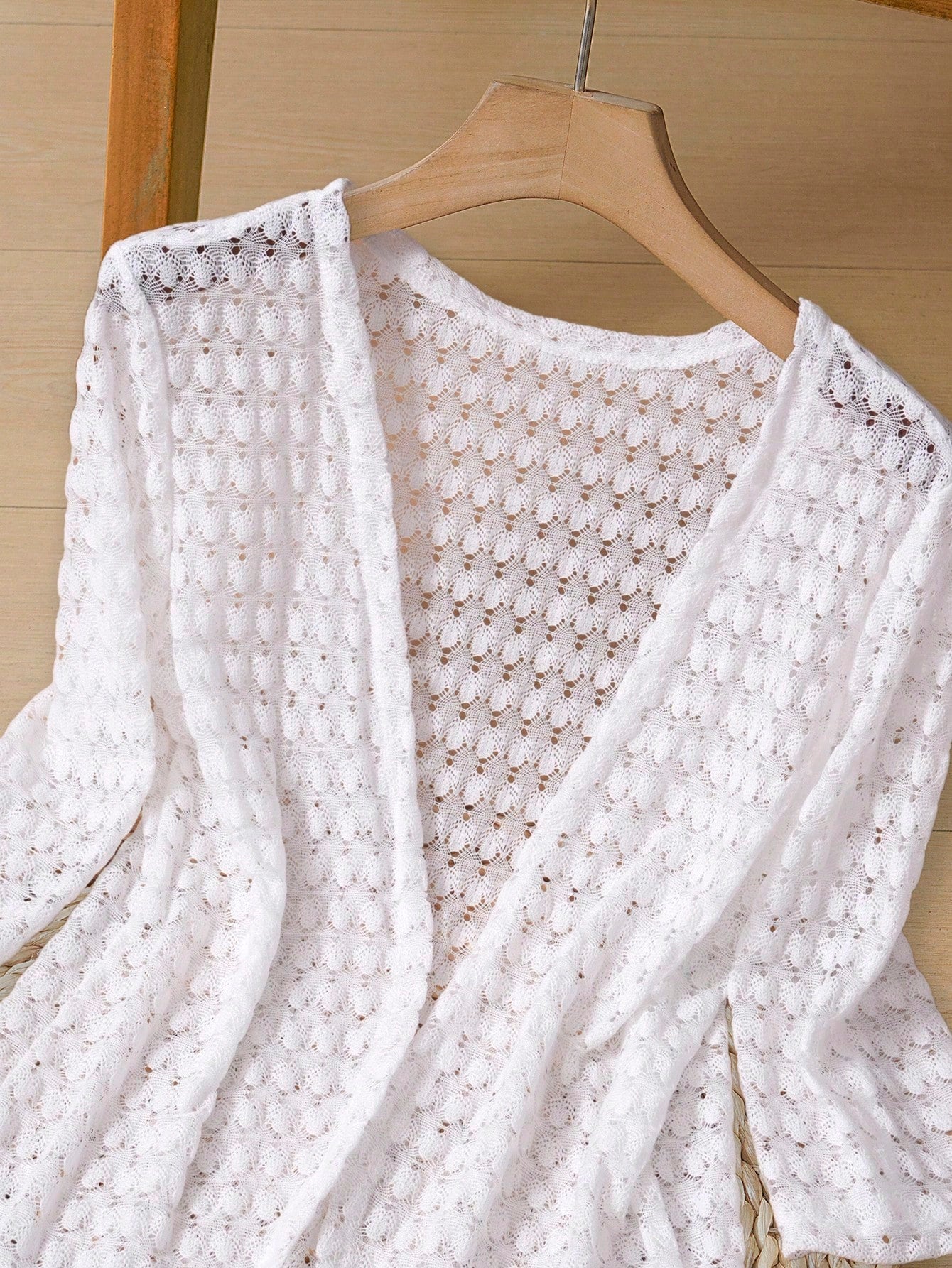 EMERY ROSE Women's Vacation Casual Solid Color Hollow-Out Knit Cardigan