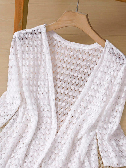 EMERY ROSE Women's Vacation Casual Solid Color Hollow-Out Knit Cardigan