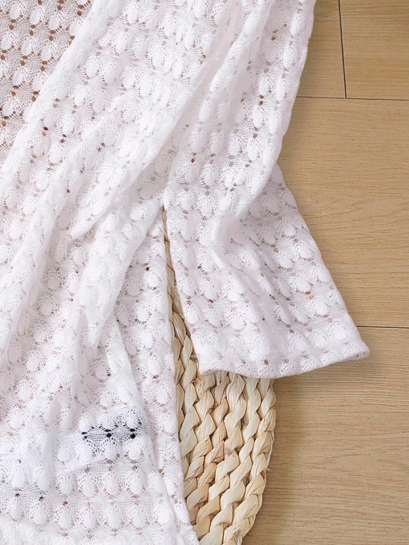 EMERY ROSE Women's Vacation Casual Solid Color Hollow-Out Knit Cardigan