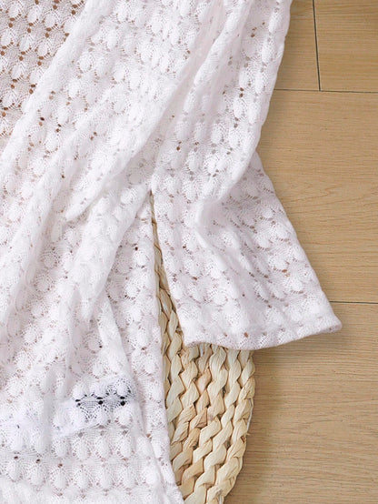 EMERY ROSE Women's Vacation Casual Solid Color Hollow-Out Knit Cardigan