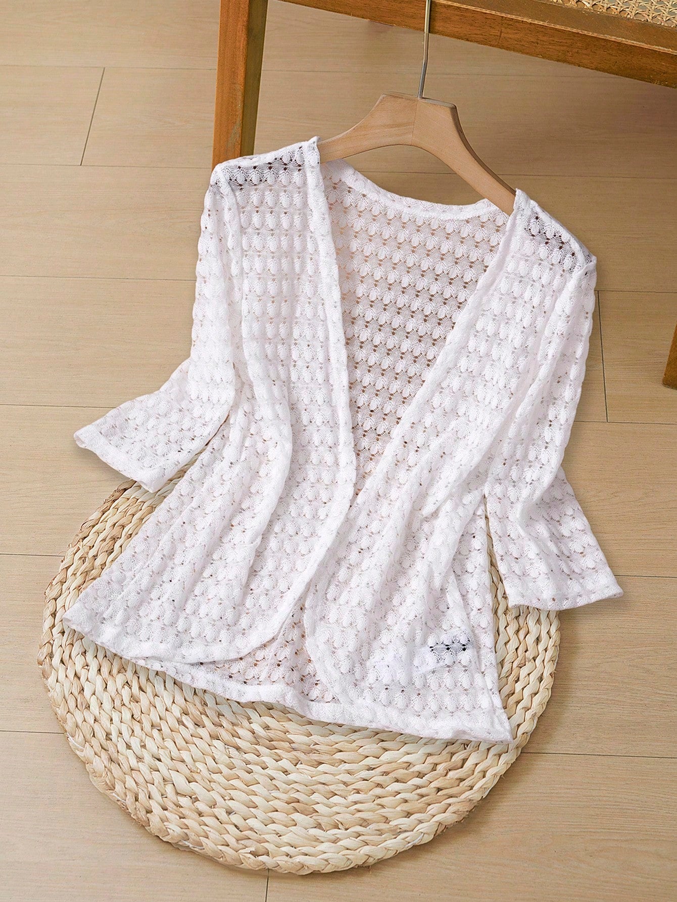 EMERY ROSE Women's Vacation Casual Solid Color Hollow-Out Knit Cardigan