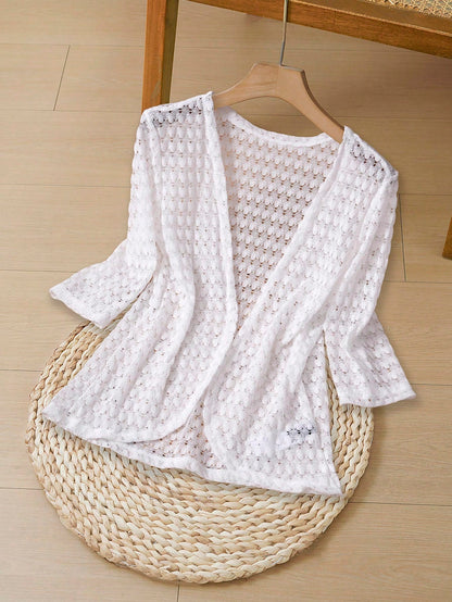 EMERY ROSE Women's Vacation Casual Solid Color Hollow-Out Knit Cardigan