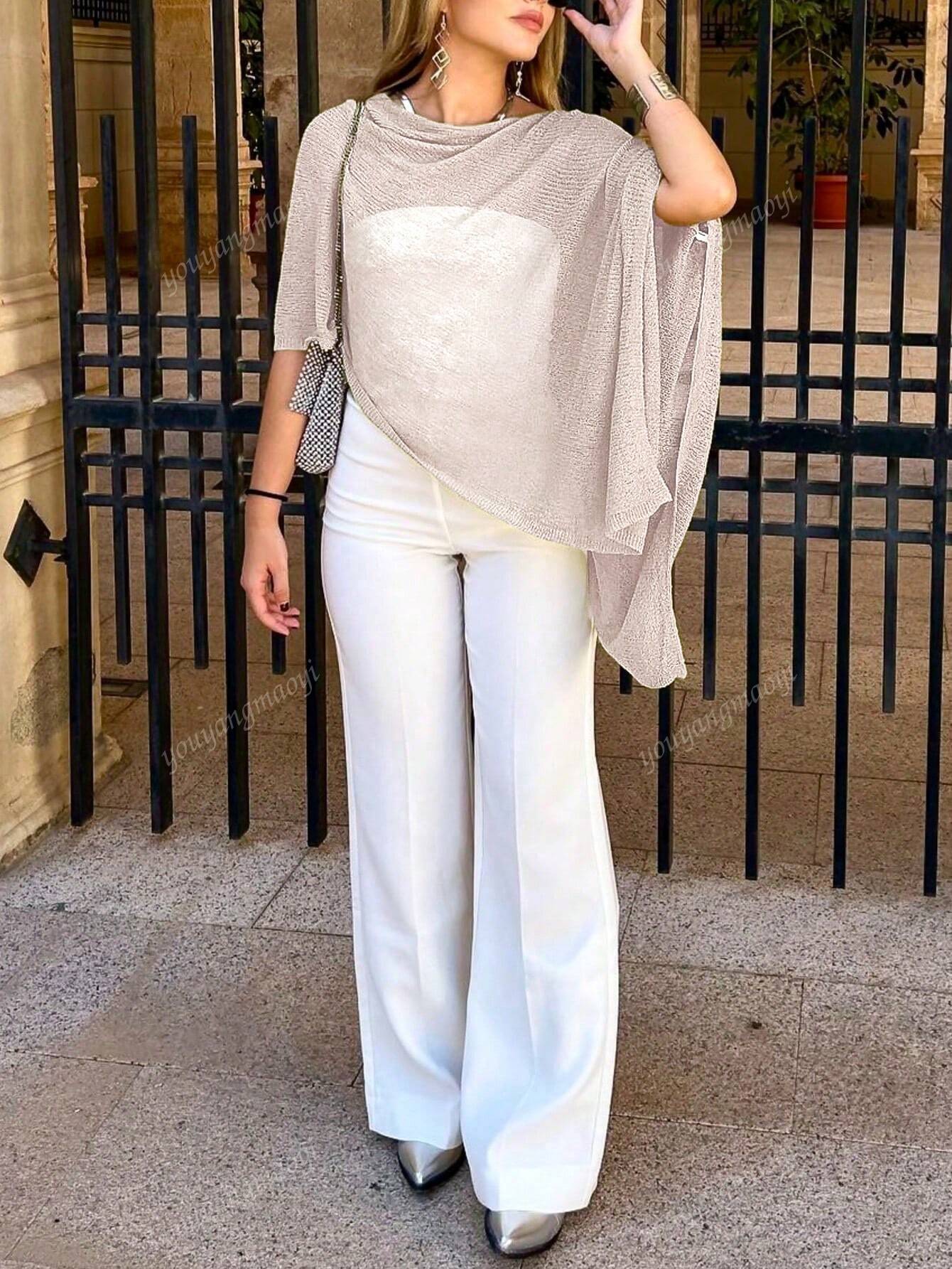 Fashionable & Elegant Loose Knit Cardigan Shawl, Women, Oversized Fit, Lightweight, Stylish, Suitable For Spring/Summer Everyday, Casual Travel, Beach