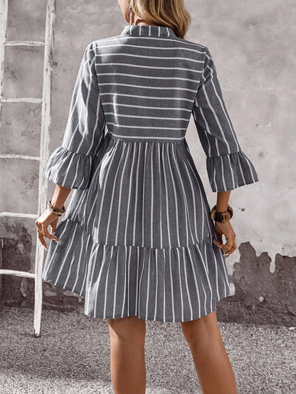 EMERY ROSE Women's Floral Print Cutout V-Neck Ruffled Hem Long Sleeve Mini Dress,Summer Dresses For Women