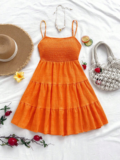 Soleia WYWH Women Spring Break Solid Ruffle Hem Cami Blue Dress,Summer Dresses For Women