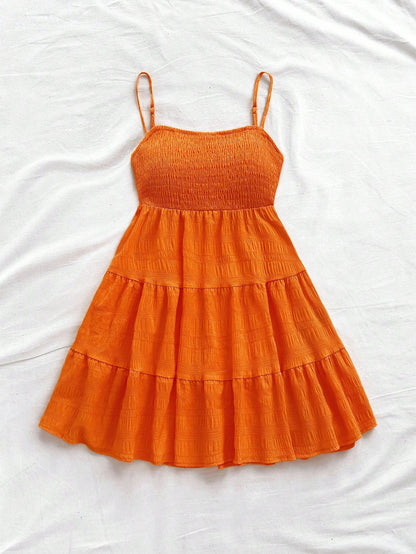 Soleia WYWH Women Spring Break Solid Ruffle Hem Cami Blue Dress,Summer Dresses For Women