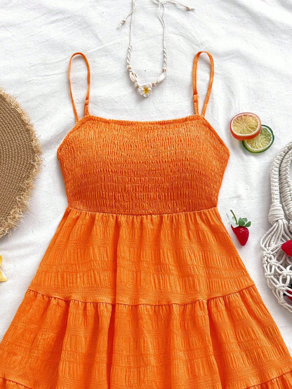 Soleia WYWH Women Spring Break Solid Ruffle Hem Cami Blue Dress,Summer Dresses For Women