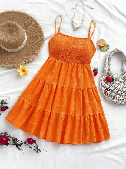 Soleia WYWH Women Spring Break Solid Ruffle Hem Cami Blue Dress,Summer Dresses For Women