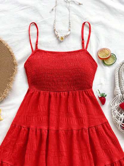 Soleia WYWH Women Spring Break Solid Ruffle Hem Cami Blue Dress,Summer Dresses For Women