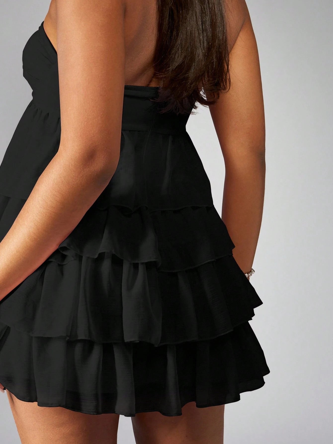 MISSGUIDED Strapless Mini Dress Tiered Ruffle Party Cocktail Wedding Guest Bridesmaid Twist Front Empire Waist