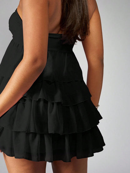 MISSGUIDED Strapless Mini Dress Tiered Ruffle Party Cocktail Wedding Guest Bridesmaid Twist Front Empire Waist