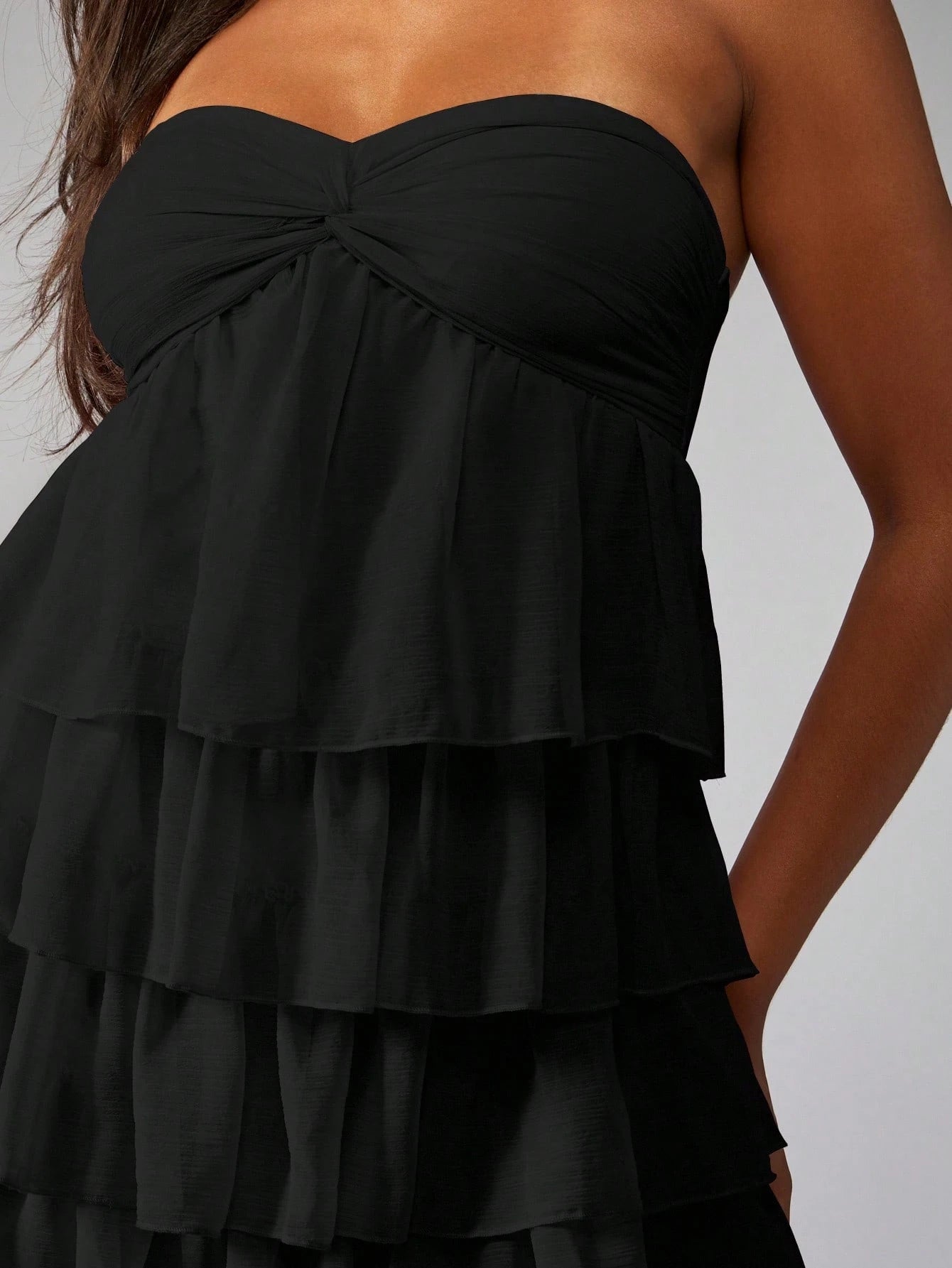 MISSGUIDED Strapless Mini Dress Tiered Ruffle Party Cocktail Wedding Guest Bridesmaid Twist Front Empire Waist